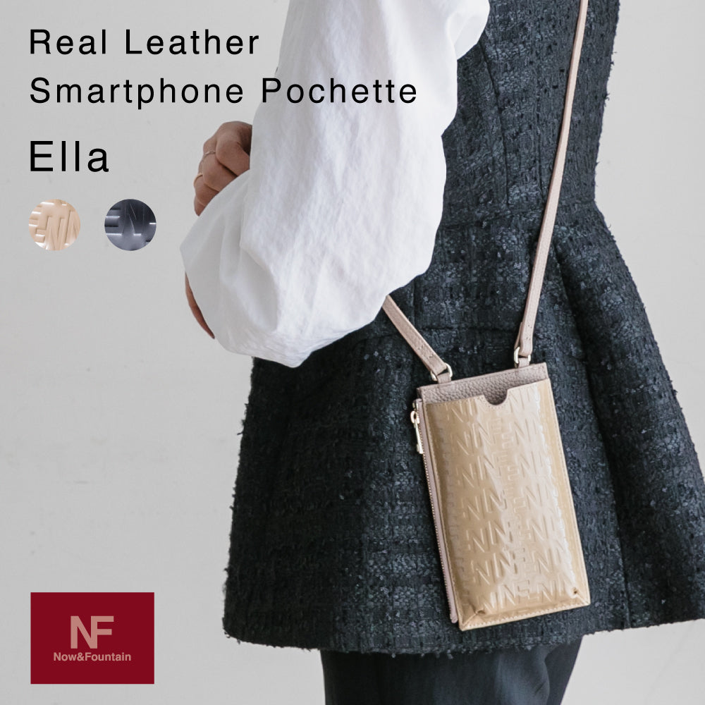 Ella ウォレット機能付き本革スマホショルダー ジュエリーエンボス
