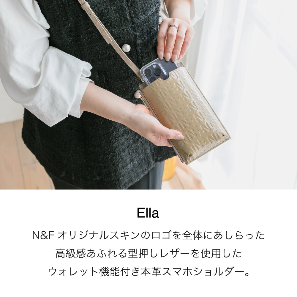 Ella ウォレット機能付き本革スマホショルダー ジュエリーエンボス