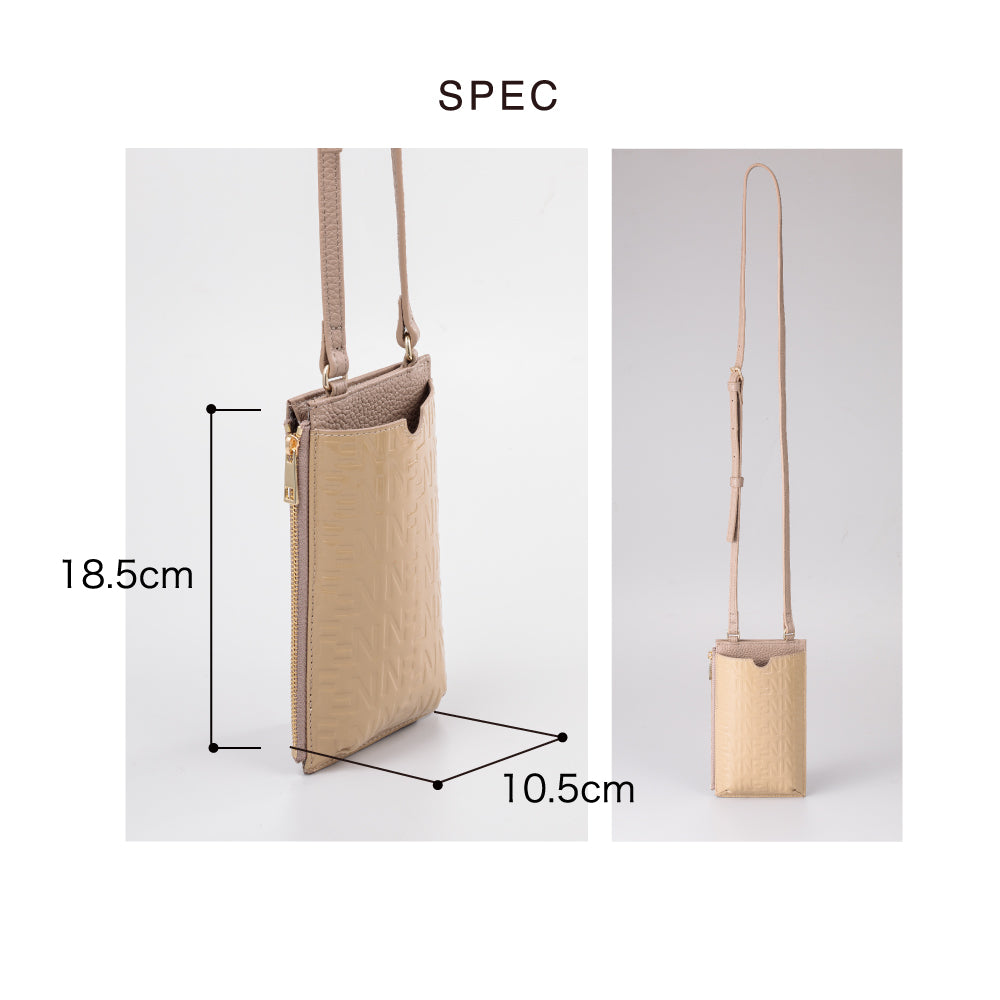 Ella ウォレット機能付き本革スマホショルダー ジュエリーエンボス