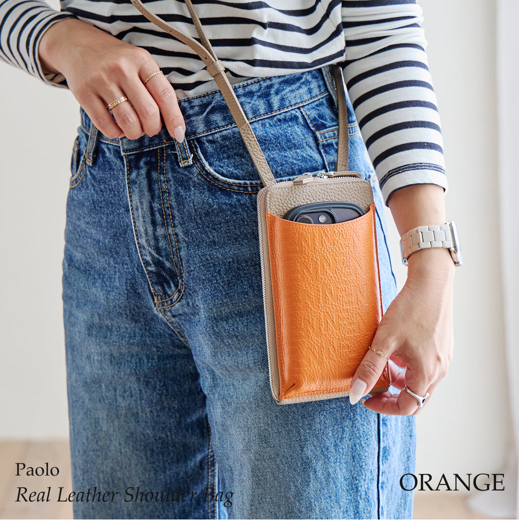 Paolo ウォレット機能付き本革スマホショルダー ナチュラルスキン BAGSDP001